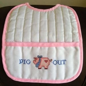 "Pig Out" Counted Cross Stitch Bib